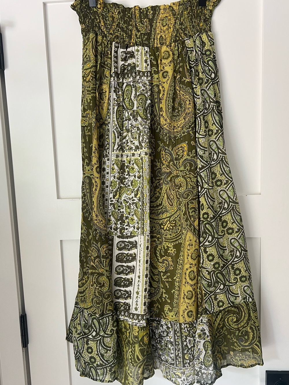 Solitaire Patchwork Print Paisley Boho Maxi Skirt Smocked Waist Size S - Picture 2 of 10